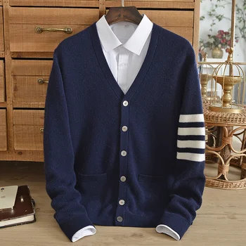 Младежки вълнен жилетка, мъжки пуловер от чист кашмир, дебели есенно-зимния свободен пуловер копчета голям размер, качество на вязаное палто