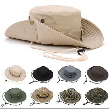 Мода военен камуфлаж кофа шапки джунглата камуфлаж Рибар шапка с широка периферия Слънцето кофа шапка Риболов, къмпинг шапки памук капачки 0