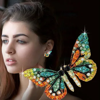 Мода Крила на Пеперуда Кристал Шипове Личност Метални Обеци Романтични Бижута за Жени, Подарък за Парти