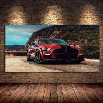 Модерните Стенни Художествени Картини с маслени Бои Върху Платно Суперавтомобил на Ford Mustang Shelby GT500 Червена Кола Картина Декор За Хола Плакати и Щампи