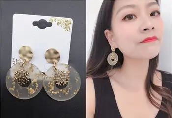 Модни Корейски Прости Геометрични Квадратни Обеци за Жени от Златна Цветна Смола без Пиърсинг, Ушни Скоби 2021, Модни