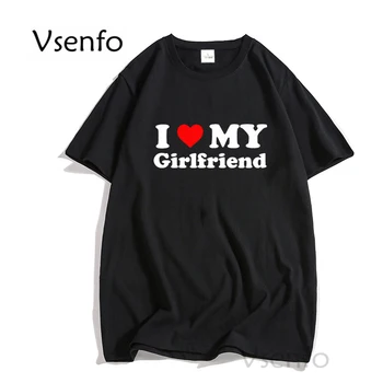 Мъжка Тениска I Love My Girlfriend, Забавна Тениска с Принтом на Сърцето, Памучен Тениска с Къс Ръкав, Рожден Ден, Свети Валентин, Мъжки Дрехи
