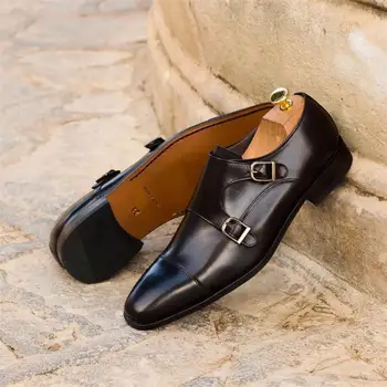 Мъжки Елегантни обувки-монаси, Обикновена обувки от Изкуствена кожа с Квадратни пръсти, Трехслойные, с Двойна Катарама, Модерен бизнес Ежедневни Модел обувки за Сватбени партита