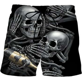 Мъжки къси Панталони С Модел на Скелета, Плажни Шорти с 3D Модел, Тъмни Плажни Шорти, Мъжки/Дамски Къси Панталони с Черепа, Хип-Хоп Панталони За Хелоуин