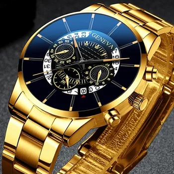 Мъжки луксозен часовник Reloj Hombre Relogio Masculino кварцов часовник с календар от неръждаема стомана мъжки спортен часовник Geneva clock KT33 0