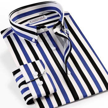 Мъжки модерен многоцветен Риза на вертикални райета с дълъг Ръкав, без джобове, копчета, стандартна празнична ежедневни риза