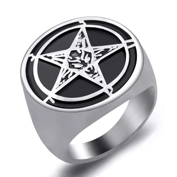Мъжки пръстен с Гексаграммой на Църквата на Сатаната, Дяволската Демон, Сатанински Луцифер, Пръстени с Кръстче, Готически Бижута Мъжки, Размер САЩ 7-13