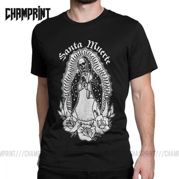 Мъжки Тениски Santa MuerteT, Тениска Saint Death, Памучен Тениска с Къс Ръкав, готическата Мексико Смърт Muertos, Върхове с Черепа на Майката, по-Големи Размери