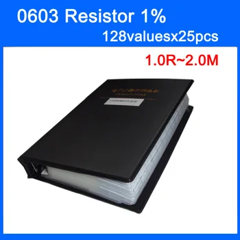 Нов 0603 SMD Резистор 128 стойности на x 25 бр. = 3200 бр образецът на книгата на 1% Допускане E96 Серия E24 Комплект Резистори 1,0 R ~ 2,0 М 0