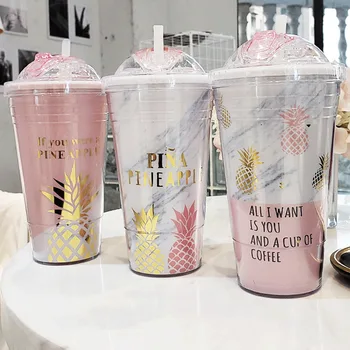 Нов 420 мл двустенни Ледена Напитка, Кафе, Сок, Чаена Чаша за многократна употреба Пластмасова Чаша С Лед Пътна Чаша С Соломинкой