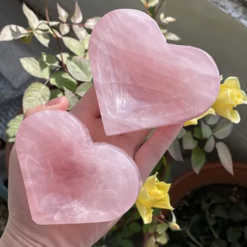 Нов прием!!!Естествен Розов Кварц Каменна Купа Сърцето Розов Подарък Статуетка На Кристален Чакра
