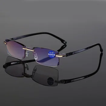 Нови Без Рамки Дальнозоркие Очила Дамски Мъжки Модни Сини Светлинни Блокер Очила За Четене С Диоптриями +1.0 1.5 2.0 2.5 3.0 3.5 4.0