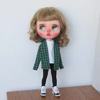 Ново записване, Дрехи Blythe, Зелена риза ръчна изработка и бяла тениска за кукла Blythe Barbies 30 см 1/6 Bjd Кукли Azone ICY Licca Кукла 0