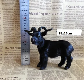 около 18x16 см реалистична играчка черна коза полиетилен и козината на овцете е труден модел реквизит, декорация на дома коледен подарък b0859