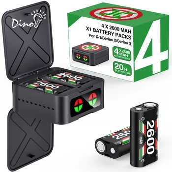 Отделението блок контролер Dinofire, 4x2600 ма, Акумулаторни Батерии за геймпадов Xbox Series X / S / Xbox One X/ S /Elite