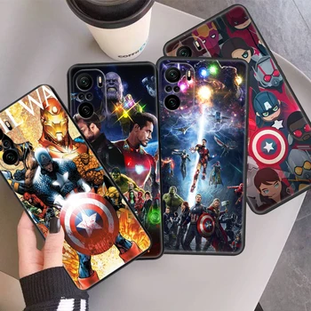 Отмъстителите Супер Герои на Marvel Калъф За телефон Xiaomi Redmi Note 12 11E 11S 11 11T 10 10S 9 9T 9S 8 8T Pro Plus 5G 7 5 Черен