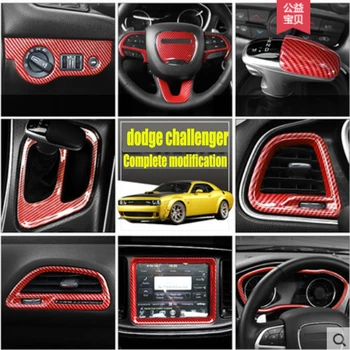 Подходящ за Dodge Challenger Hellcat интериор на промяна на волана навигация съоръжения червен въглеродни влакна, декоративни аксесоари