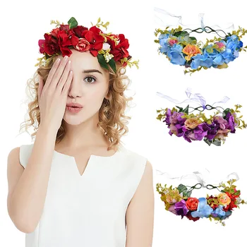 Популярни коледни шапки кръг за коса, голям червен главоболие цвете на цвете, панделка за коса сватбен венец короната лента за коса