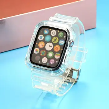 Прозрачна Лента за Apple Watch Band 5 4 38 40 42 44 мм Силикон Каишка за Спортни Часа iWatch 4 3 2 1 38 мм 42 мм Капак