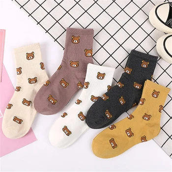 Пролетно-зимни Дамски Памучни Модни Чорапи с Мечка, Сладък Карикатура Harajuku, Коледен Подарък Kawaii Sokken