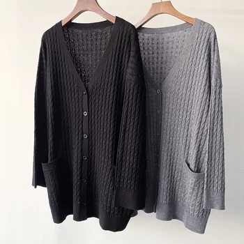 Пуловер с V-образно деколте 2021 г., Без Жилетка със средна дължина, Тънка Вълнена Палто