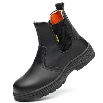 работни обувки челси за мъже, ежедневни, защитни обувки от естествена кожа, защитни ботуши със стоманени пръсти, работни и защитни обувки, демисезонные ботильоны