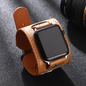Ретро Кожена Каишка за Часовник в стил пънк за Apple Watch Band 44 мм 40 мм 42 мм 38 мм Широка Кожена Каишка за iWatch 6 Гривна Бижута за Мъже 0