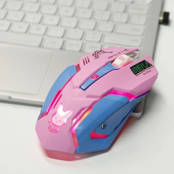 Розова Безжична Компютърна Игрална Мишката Акумулаторни Оптична Мишка 2400 Dpi Ергономичен USB Сладък PC Геймър Офис Mause Лилаво За Момичета 0