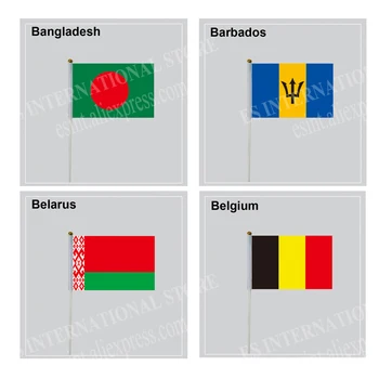 Ръчно Флаг с шестами Бангладеш Барбадос Беларус Белгия гражданин на страната 14*21 см Полиестер, Плаващи под Знамето могат да бъдат конфигурирани по поръчка