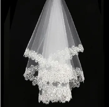 сватбени аксесоари къси булчински воали, без гребени Бяла лейси завесата висококачествени евтини сватбени воали