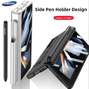 Сгъваем магнитен Държач За Химикалки Калъф За Samsung Galaxy Z Fold 4 5G устойчив на удари С Предната Стъклена Обвивка Слот За Химикалки Поставка за PC Shell Funda