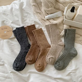 Топли Вълнени Чорапи Дамски Зимни Сгъстено Ретро Harajuku Възли Обикновена Ежедневни Класически Основни Ежедневни Чорапи Със Средна Дължина 0