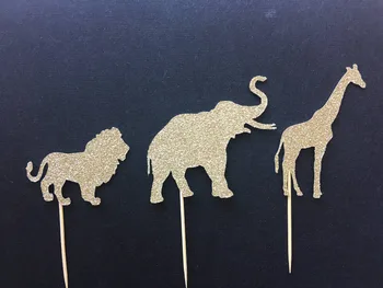 Топперы за кифли с животните на сафари в цилиндър за кифли в джунглата / декор за парти в зоологическата градина / Лъв / Слон / Жираф / Животни в джунглата / Африкански животни / A 0