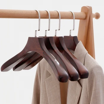 Тъканни закачалки за луксозни антикварен палта, костюми, пуловери, якета, шкаф за съхранение, с потребителски логото, широки рамене, дървени закачалки за дрехи