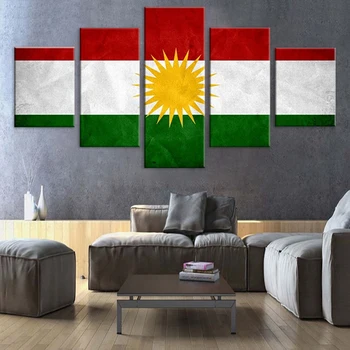 Флаг Кюрдистан 5 Панели Модулен Куадрос Стенно Изкуство Платно Плакати Живопис за Хола Спални Начало Декор Снимки на Бижута