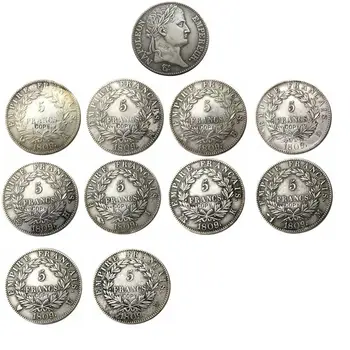 Франция 5 франка 1809 10 различни марки със сребърно покритие Копирни монети