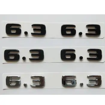 Хромирани Черни Плоски Букви от Шрифта Номер 6.3 Емблема Крило Странични Емблеми Икони 2 елемента за Mercedes Benz AMG
