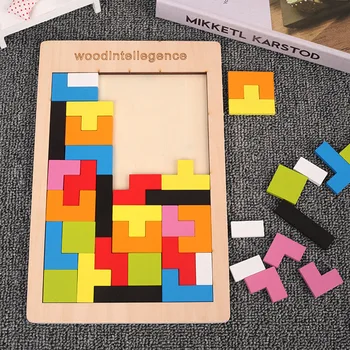 Цветни 3D Пъзел с Дървени Танграм Математически Играчка Куб Игра на Деца от Предучилищна възраст Магически Форми на Пъзел, Образователна Играчка за Деца