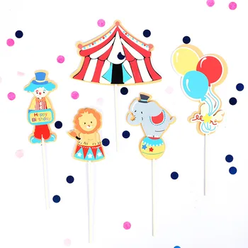 Цирк Клоун Акробатика на честит Рожден Ден Торта Topper Набор от Картун Животни Cupcake в цилиндър за Деца Рожден Ден Украси Тортата