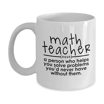 Чаша за учителя по математика – Помага за решаване на задачи – Забавен подарък за пенсиониране, благодарност, репетиторам, начално, средно училище, 11 грама. C