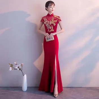 Червен традиционен китайски стил на Булката сватбена Рокля Бродерия рокля рокля роба вечерна рокля се ожени Qipao Vestido S-3XL