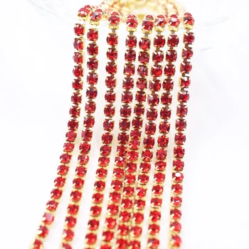 Червената верига 1 метър/бр 19 цветове стъклена кристален Верига от планински кристал със златна мина, пришитая за Купата, Вериги За украса на Чанти за Облекло 