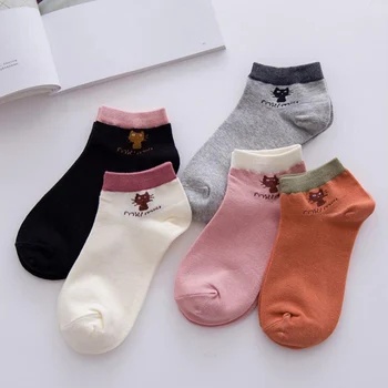 Чорапи за момичета 10-20 години, пролетно-летни чорапи, памучни чорапи с изображение на котка, памучни чорапи за момичета (5 двойки/комплект) X40