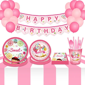 Шекерче Крем Бонбони Рожден Ден Украса за Момичета, Деца Candyland Близалка Вечерни Аксесоари честит Рожден Ден Банер Балон 0