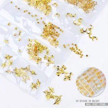 1 Опаковка Микс 3D Кухи Метални Декорации За Нокти Цвят: Златист, Сребрист Нит САМ Карамфил Перлени Аксесоари За Маникюр 1