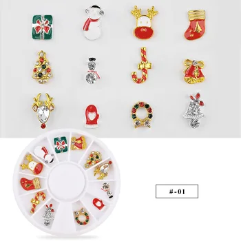 12 БР. Коледни блестящи 3d декорации за нокти, окачване, въздушни нокти, аксесоари, снежен човек, снежинки, коледното дърво, Дядо Коледа 1