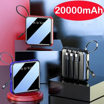 20000 ма Мини Power Bank С Кабел Micro USB Type C Преносимо Зарядно Устройство Led Огледален Power Bank външна Батерия Power Bank 1