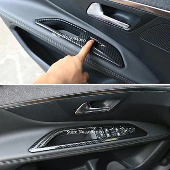 ABS Въглеродни влакна За Peugeot 3008 GT 2017-2021 Автомобилни Аксесоари Бутон за Включване Стеклоподъемника Колата Покритие на Крилото Подлакътник Панел Рамка 1