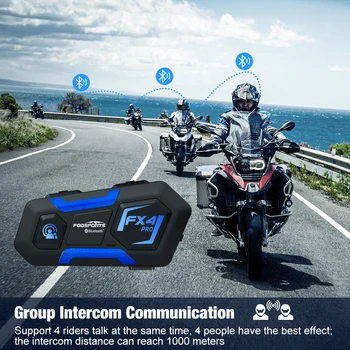 Fodsports Fx4 Pro Мотоциклет Шлем Домофон Bluetooth Слушалка 4 Ездач Група Преговорния Телефон Мото Водоустойчив FM Радио 1