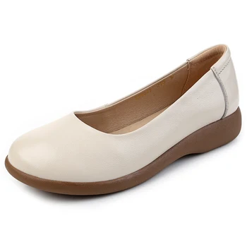 GKTINOO/ бяла Дишащи дамски летни обувки от естествена кожа; дамски лоферы на равна подметка, без стягане; мека ежедневни обувки на плоска подметка с кръгло бомбе 1